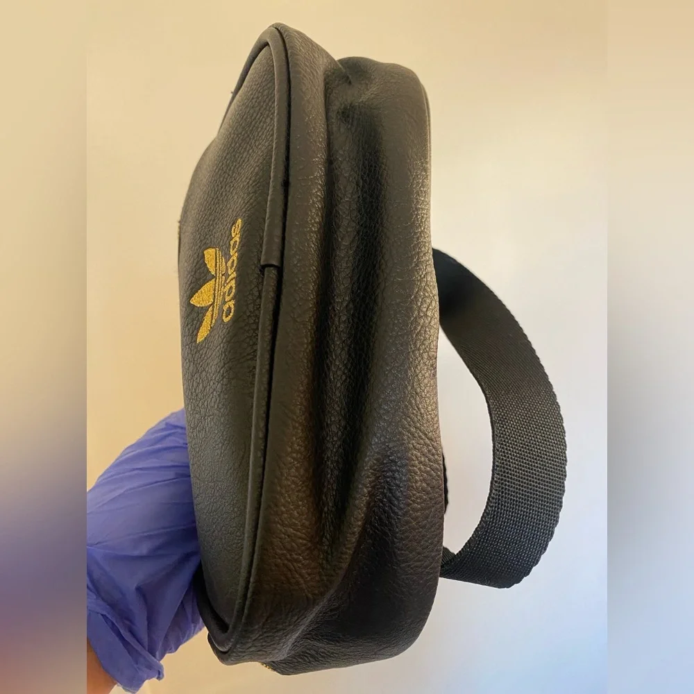 Adidas Black Leather Bag with Gold Zipper